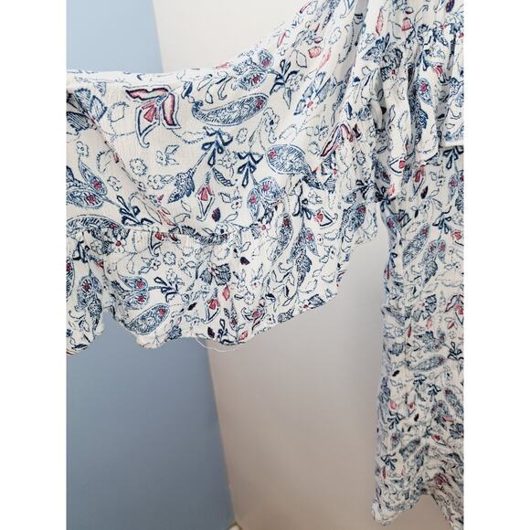 LC Lauren Conrad Women's White Blue Floral Ruffle Sleeve Blouse In Size Small - Picture 4 of 5